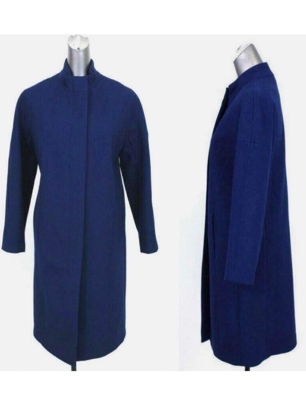 Twin Hill Cobalt Blue Long Wool 2-Way Zip Topper Coat Size 10R